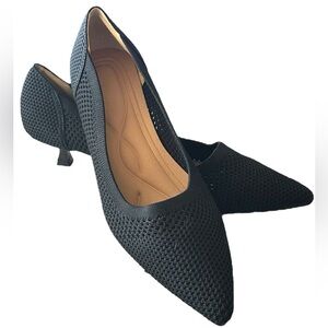 Stretch Knit Kitten Heel Pumps Black Pointed Toe Comfort Office Shoe.
